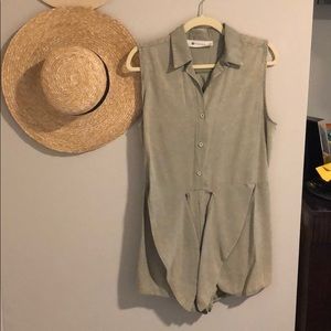 Button Up Romper with Collar and Tie-front detail